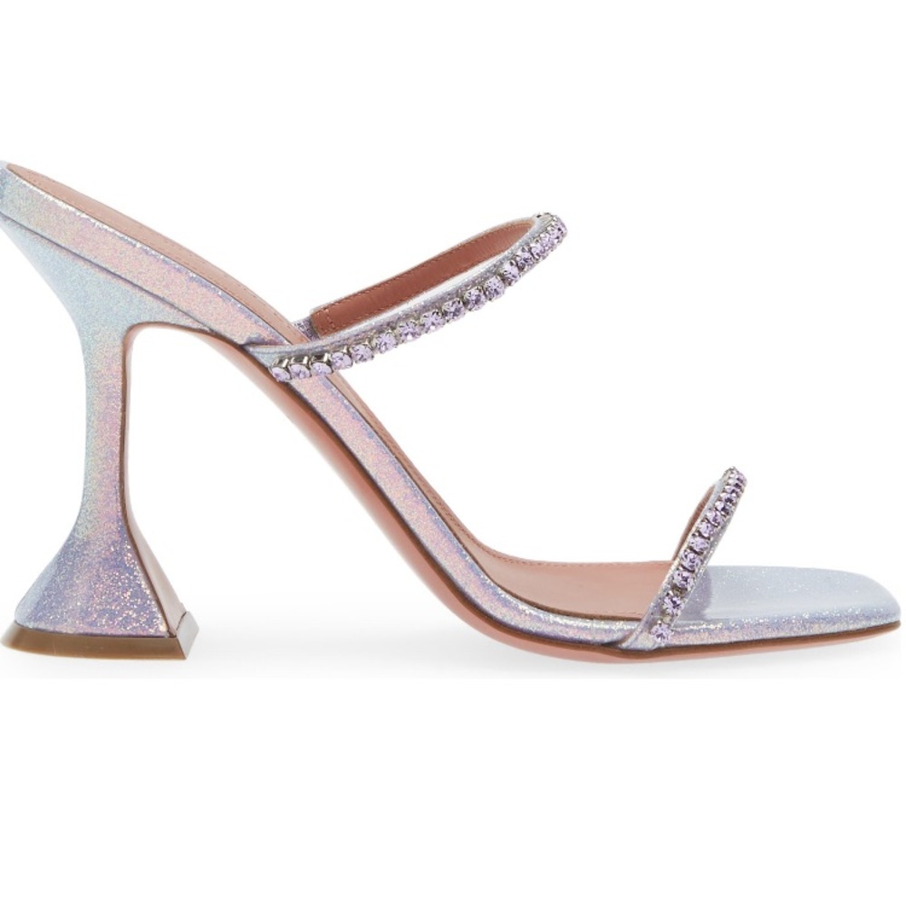 New in Box Amina Muaddi Gilda Mermaid Purple Strap Sparkly Heel Sandal Slipper - Picture 3 of 5
